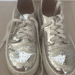 Shellys London Silver Flats with Metallic Finish
